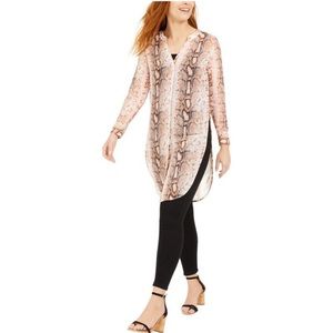Bar lll snake print tunic top cream brown black peach button front long sleeve